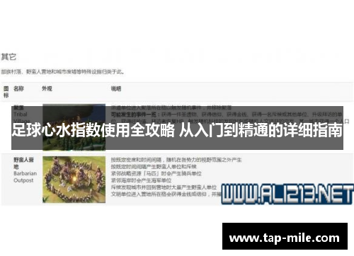 足球心水指数使用全攻略 从入门到精通的详细指南